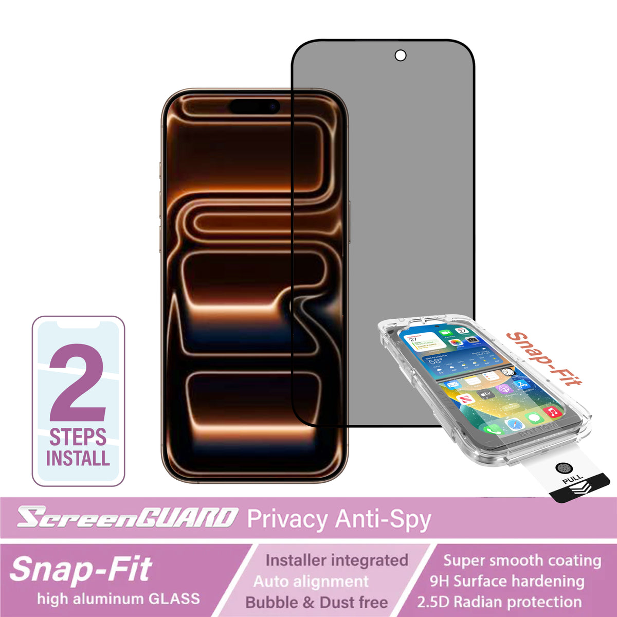 iPhone 17 Pro Max / 16 Pro Max SnapFit Auto-Align Tempered Glass High Aluminum Glass Privacy Anti Spy Screen Protector
CAPDASE PrivacyGuard SnapFit 自動定位鋼化玻璃膜 – 防窺版