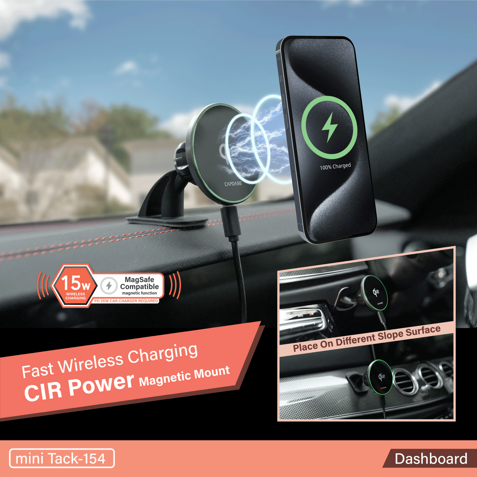 CIR Power Fast Wireless Charging Magnetic Car Mount Mini Tack