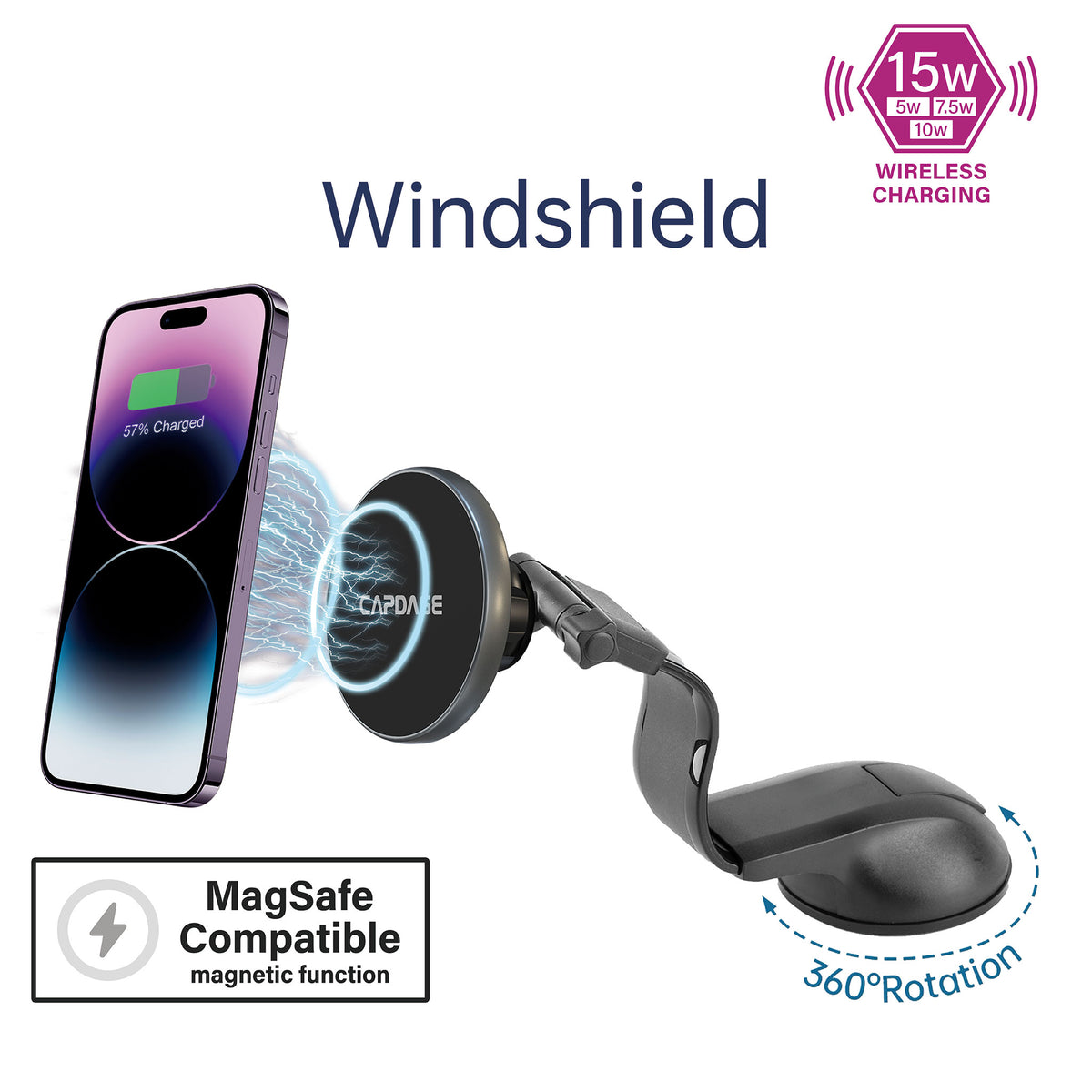 MS Power II Fast Wireless Charging Magnetic Car Mount Swivel Bendable-Arm-158