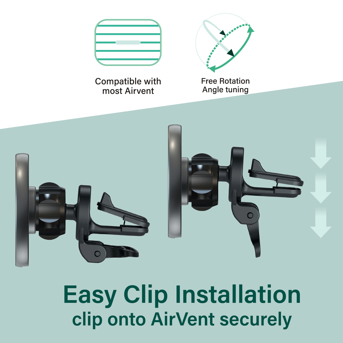 MS Power II Fast Wireless Charging Magnetic Car Mount Vent Clip-85