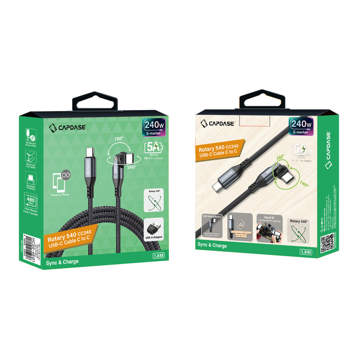 Rotary 540-CC240 USB-C To USB C 240W Sync and Charge Cable 1.8M