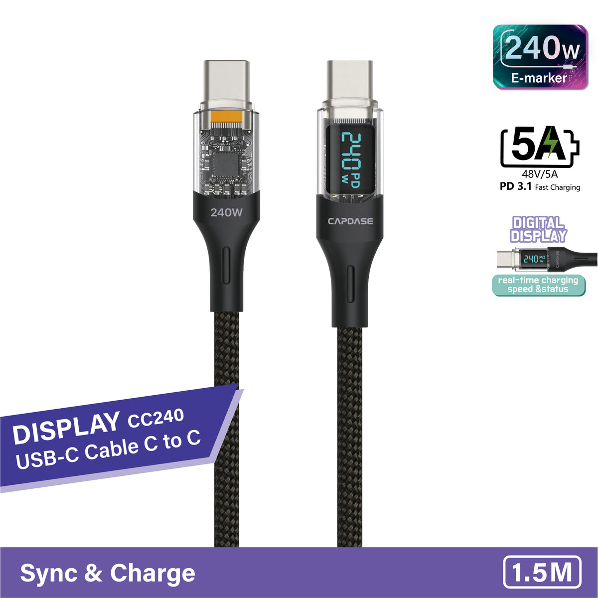 Display-CC240 USB-C To USB C Sync and Charge Cable 1.5M