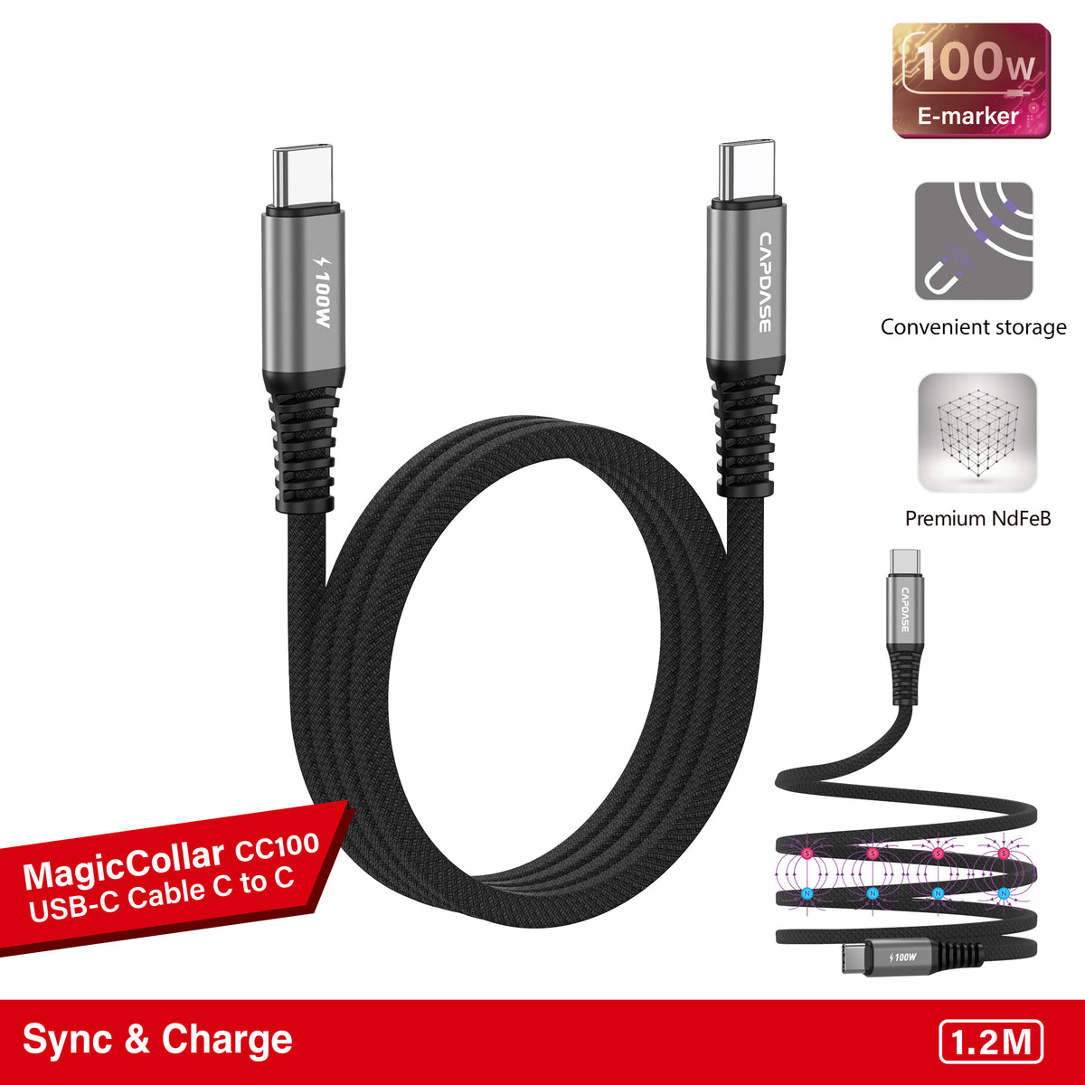 MagicCollar-CC100 USB-C To USB C 100W Sync and Charge Cable 1.2M