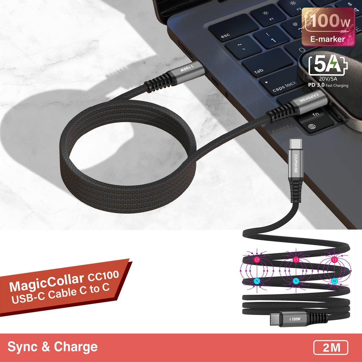 MagicCollar-CC100 USB-C To USB C 100W Sync and Charge Cable 2M