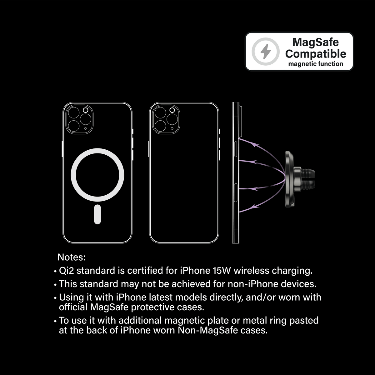 CIR Power Fast Wireless Charging Magnetic Car Mount Telescopic Arm