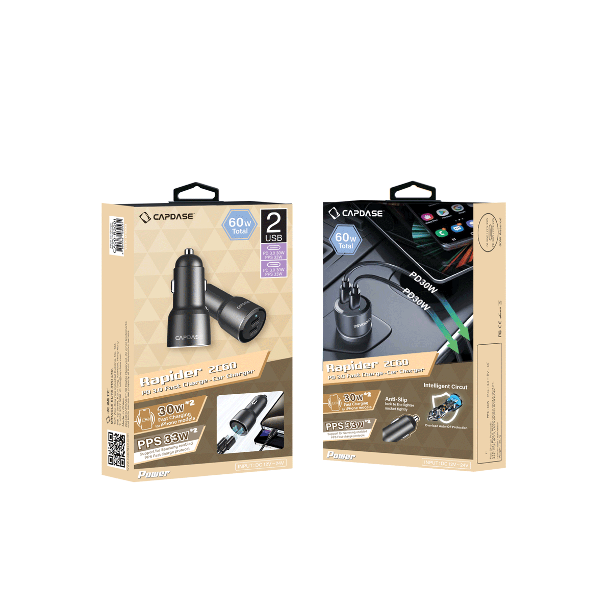 Rapider 2C60 Dual Port 60W PD Car Charger