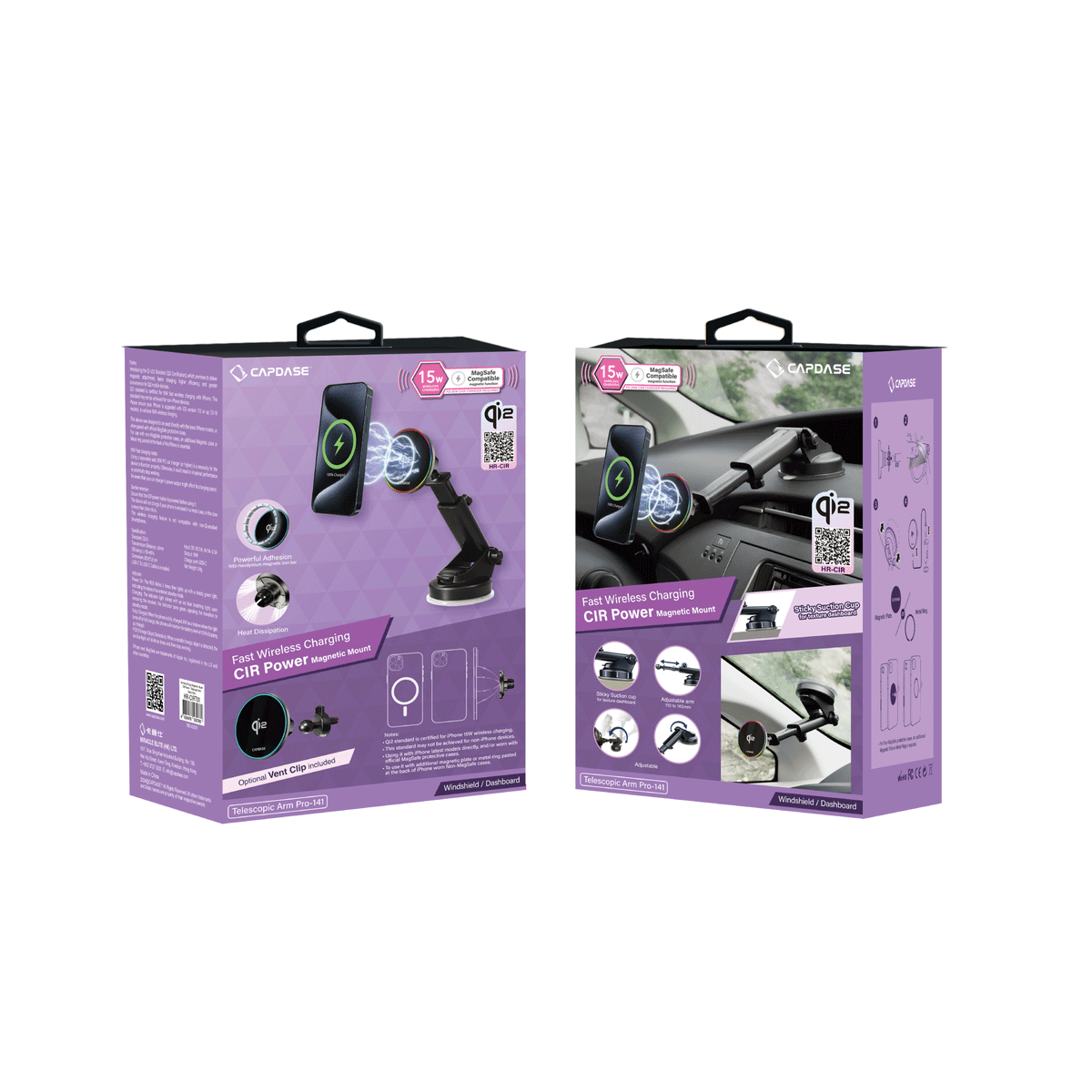 CIR Power Fast Wireless Charging Magnetic Car Mount Telescopic Arm