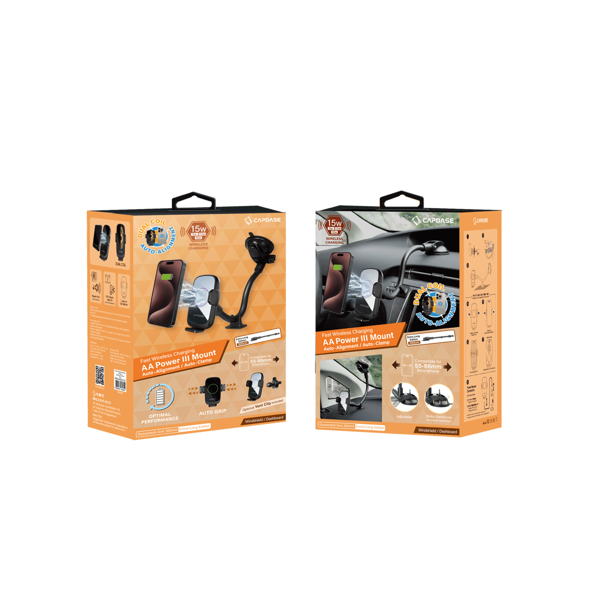 AA Power III Fast Wireless Charging Auto-Clamp & Auto-Alignment Car Mount Gooseneck Arm 300mm