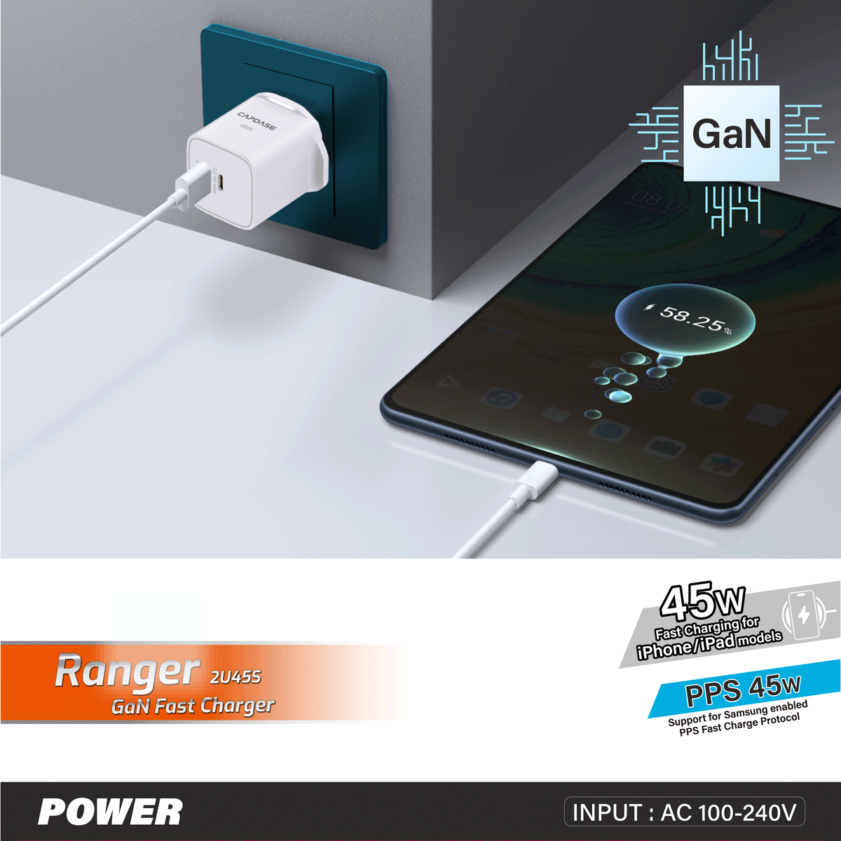 RANGER 2C45S_UK 45W GaN PD Wall Charger