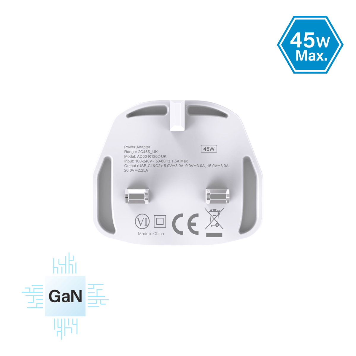 RANGER 2C45S_UK 45W GaN PD Wall Charger