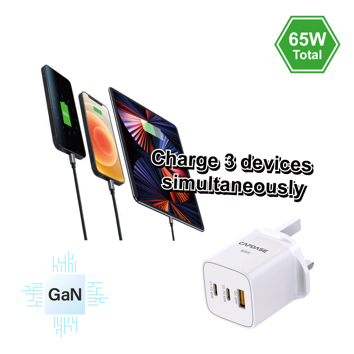 RANGER 3P65S_UK 65W GaN PD Wall Charger