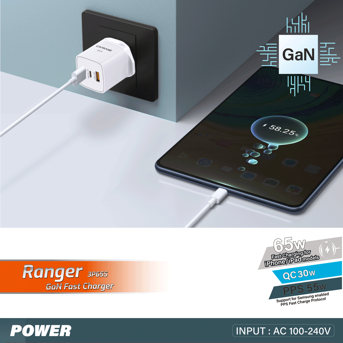 RANGER 3P65S_UK 65W GaN PD Wall Charger