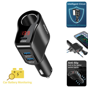 PowerHub B2QP45 Single Socket and 3-USB Car Charger