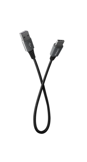 28cm | 5A | Short Fast Charge cable | Metallic USB-C to USB-A Cable | QC3.0, SuperCharge, VOOC Charge, AFC, Dash Charge.