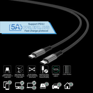 Metallic-EM-CC140 USB-C To USB-C 5A 140W Sync and Charge Cable 1.2M