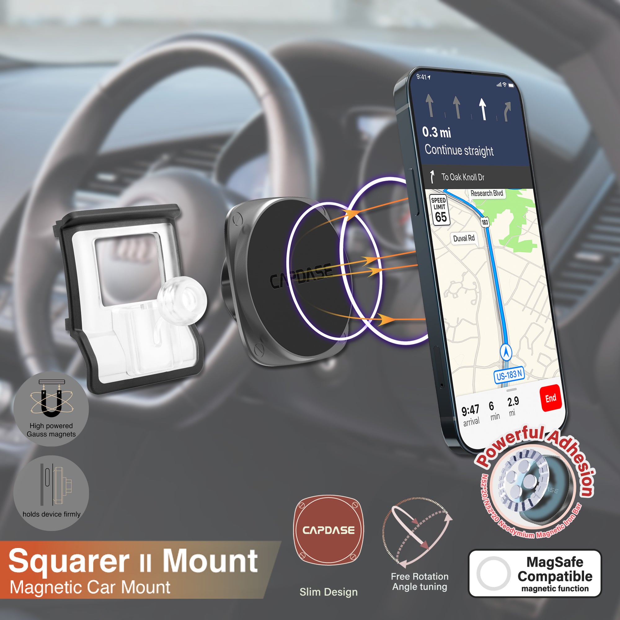 SQUARER II Magnetic Car Mount DSH Base-ADA4 for Audi A4L/5 / RS4/5 / S4/5