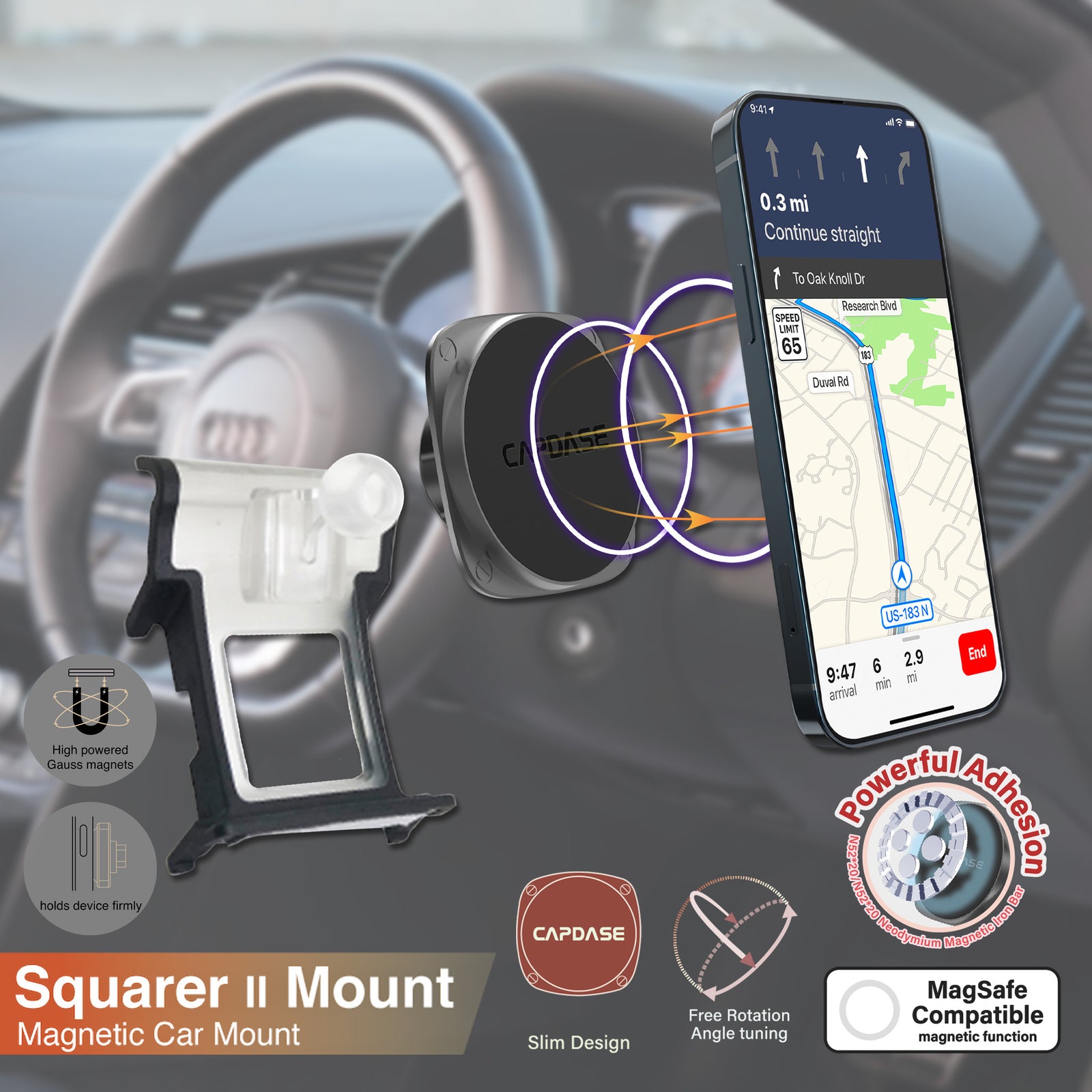 SQUARER II Magnetic Car Mount DSH Base-ADA6L for Audi A6L/7I / RS6/7 / S6/7