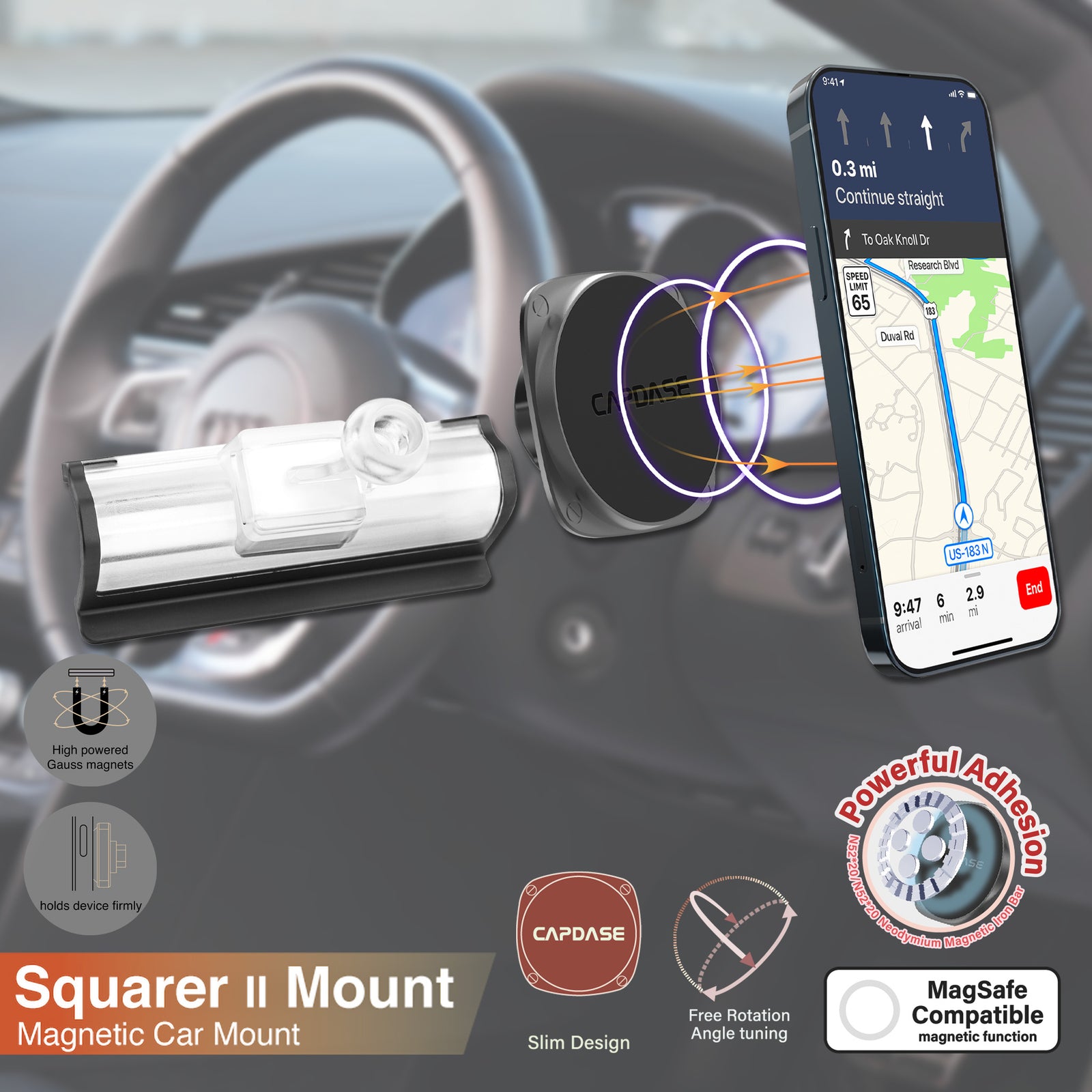 SQUARER II Magnetic Car Mount DSH Base-AQ5L for Audi Q5L / SQ5