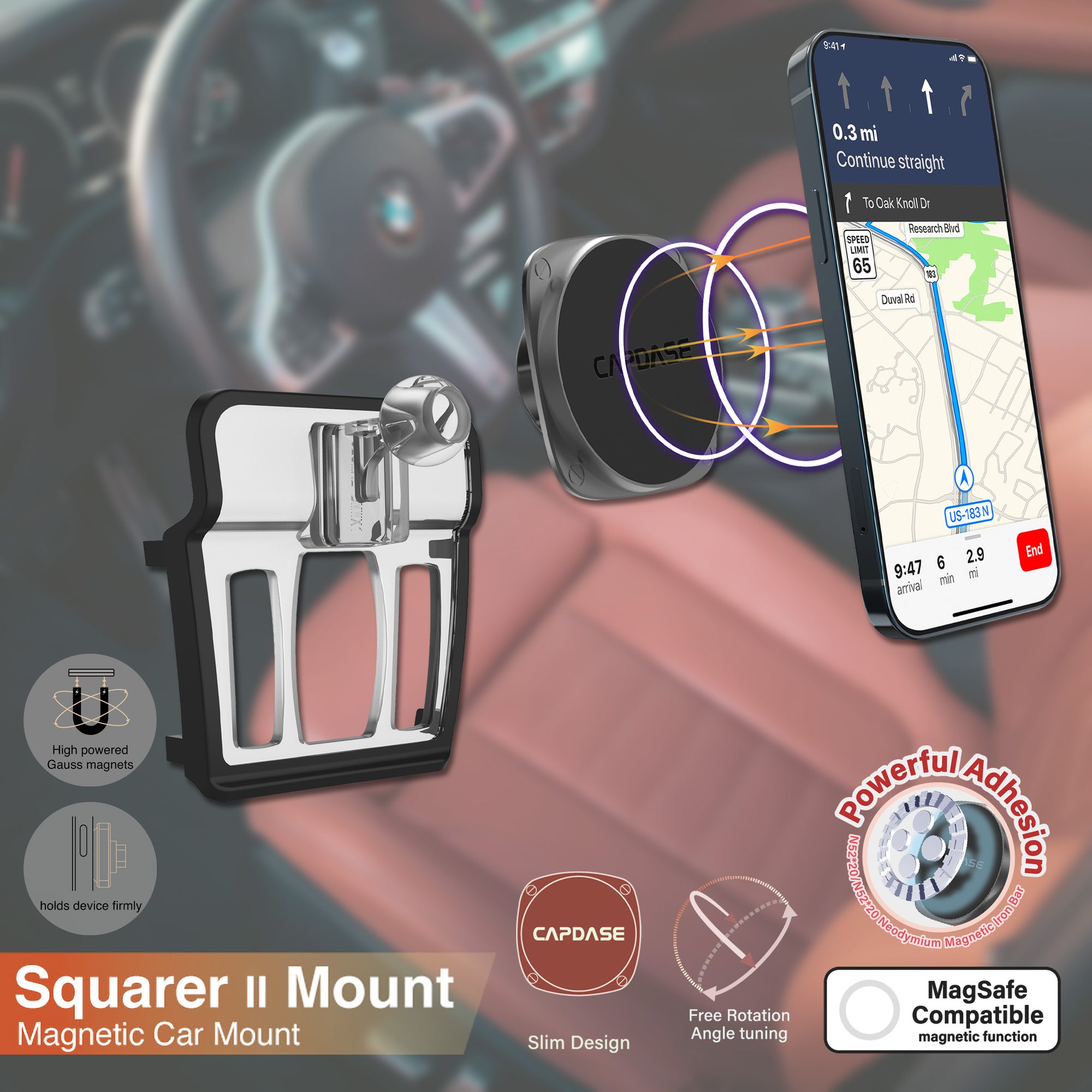 SQUARER II Magnetic Car Mount DSH Base-BMWX1 for BMW 2, X1, X2