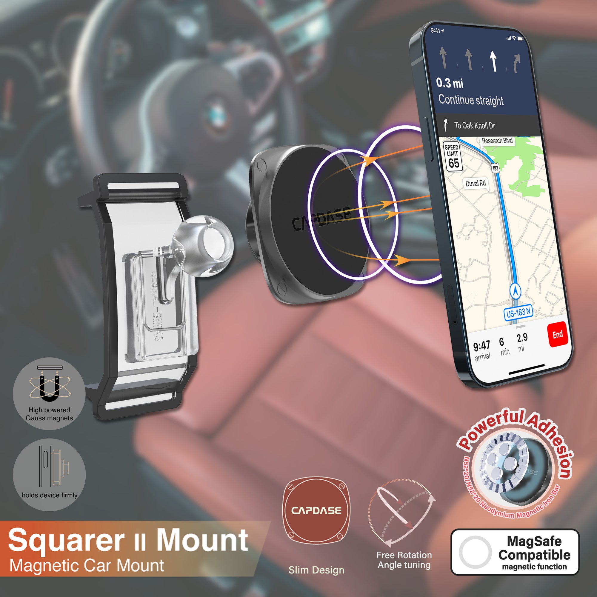 SQUARER II Magnetic Car Mount DSH Base-BMWX3 for BMW 2, 3, 4, X3, X4