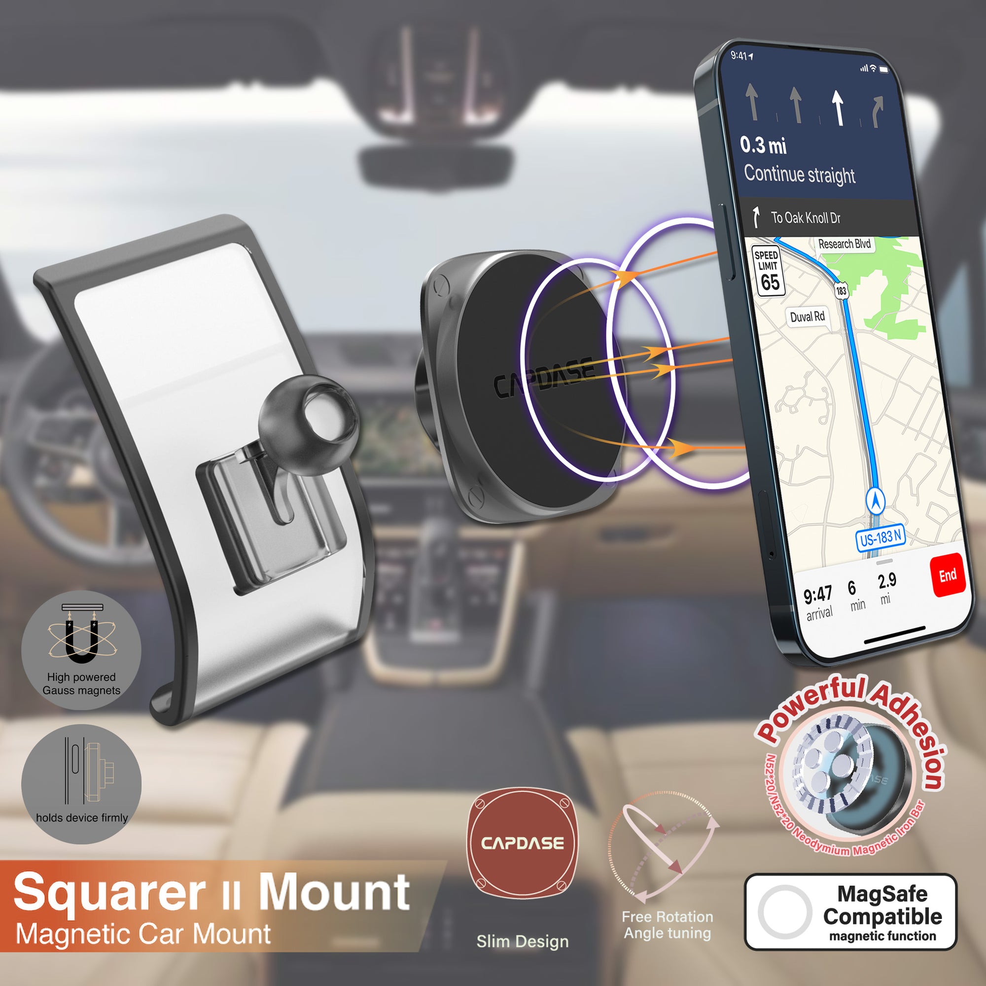 SQUARER II Magnetic Car Mount DBase-KY for Porsche Cayenne (2018-2021)