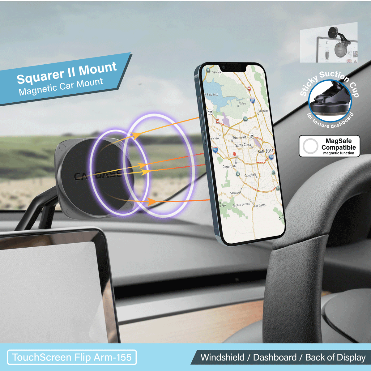 SQUARER II Magnetic Car Mount Touch Screen Flip Arm TL-155 Tesla Model 3/Y (Compatible)