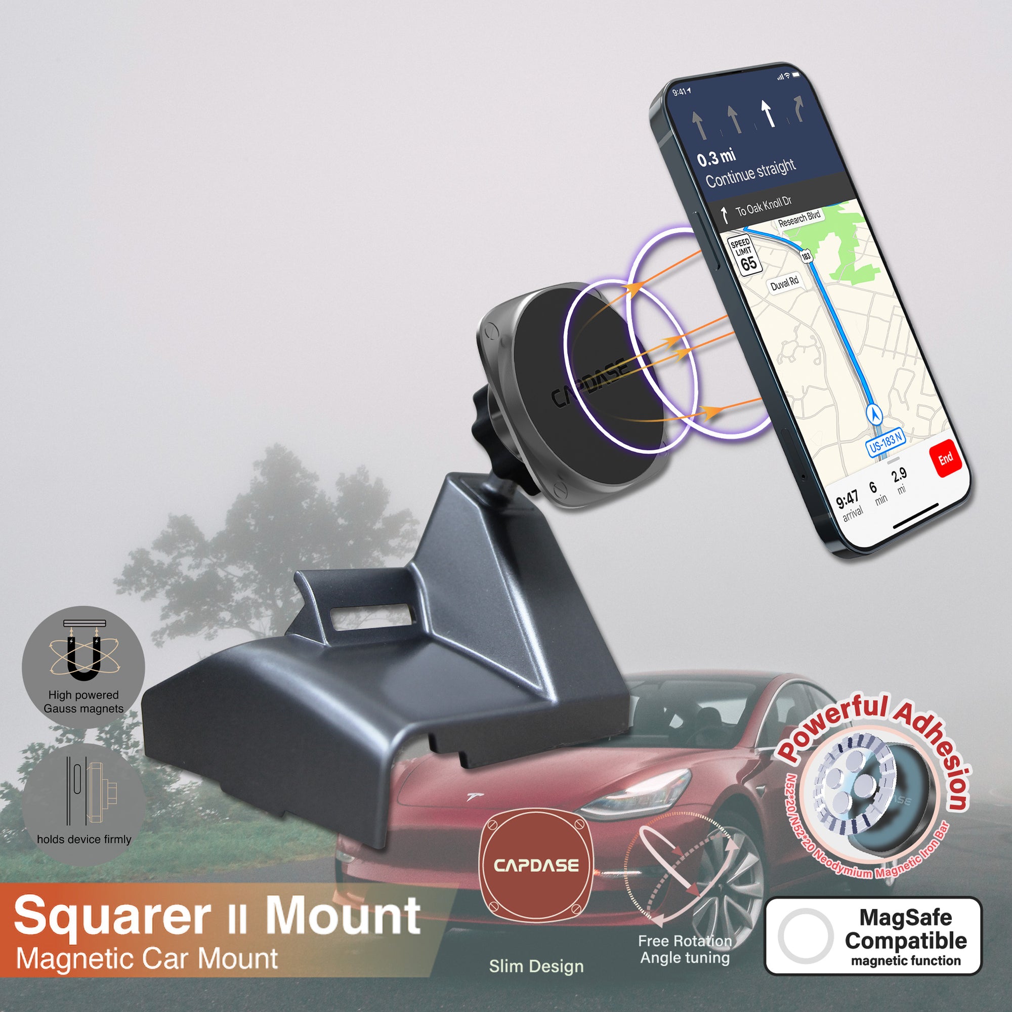 SQUARER II Magnetic Car Mount Vent Base-Left 94 for Tesla Model 3/Y