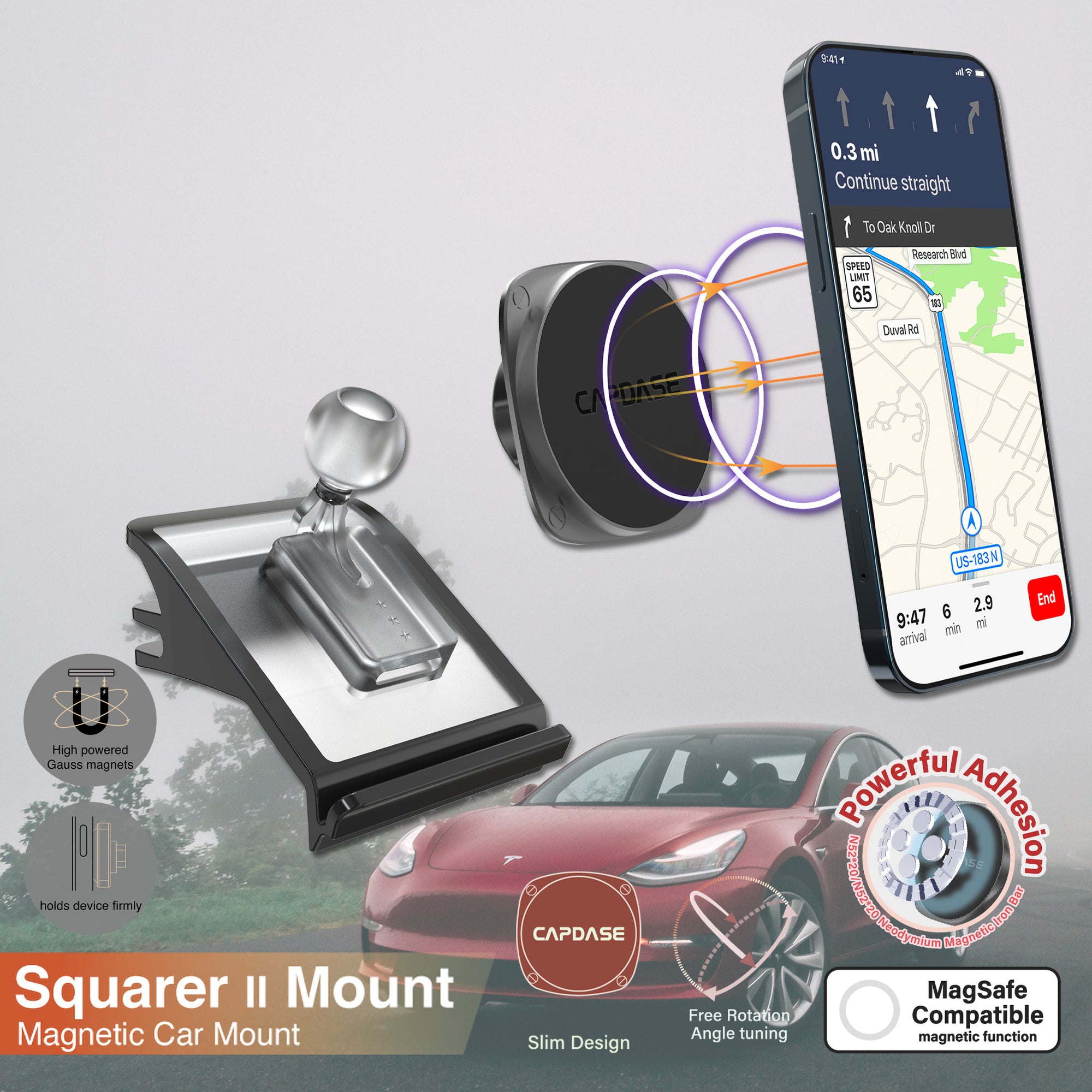 SQUARER II Magnetic Car Mount Vent Base - T01 for Tesla Model 3/Y