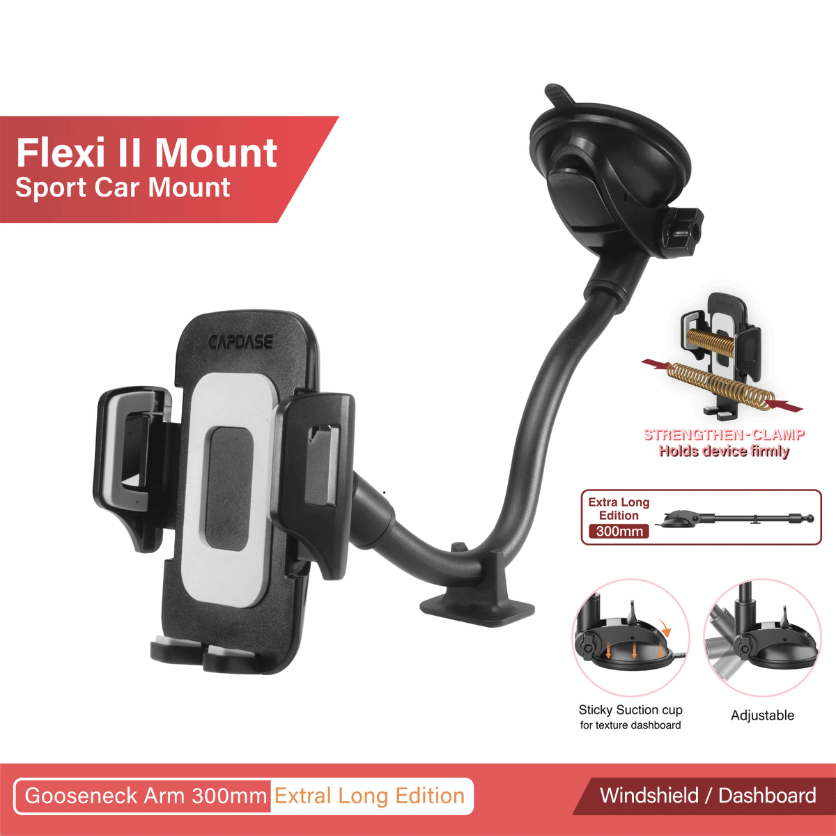 FLEXI II Sport Car Mount Gooseneck Arm 300mm Extra Long Edition