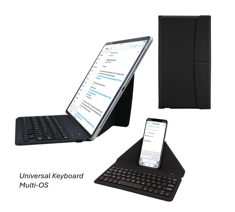 Univsersal Bluetooth Keyboard with Kickstand Case | Slim & Foldable Keyboard | for Smartphone & Tablet with 3 of OS | iOS. Android, and Windows |  Black | KB-FOLIO-28U