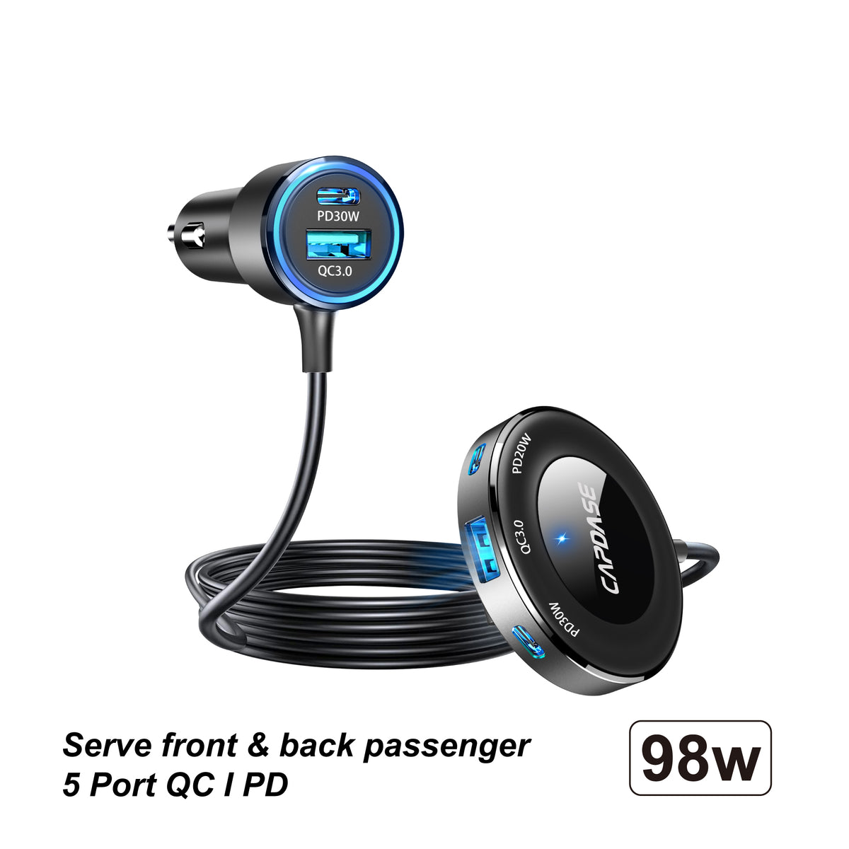 98W | PD / QC | 5-USB | Fast Charging Car charger