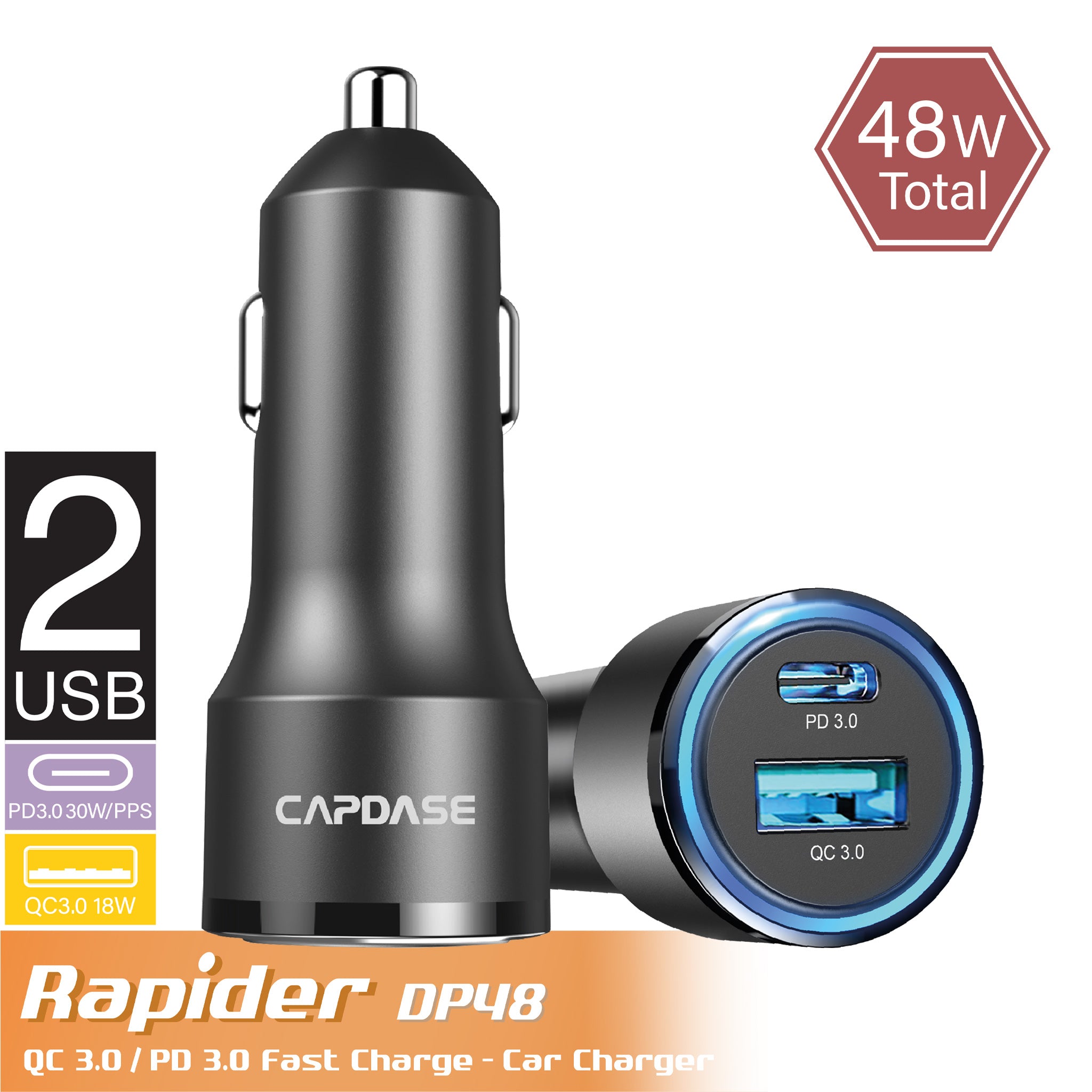Rapider SuperDP48 QC 3.0 / PD 3.0 - 48W Car Charger - Capdase