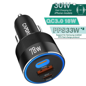 Rapider 3P78 QC 3.0 / PD 3.0 - 78W Fast Charging Car Charger