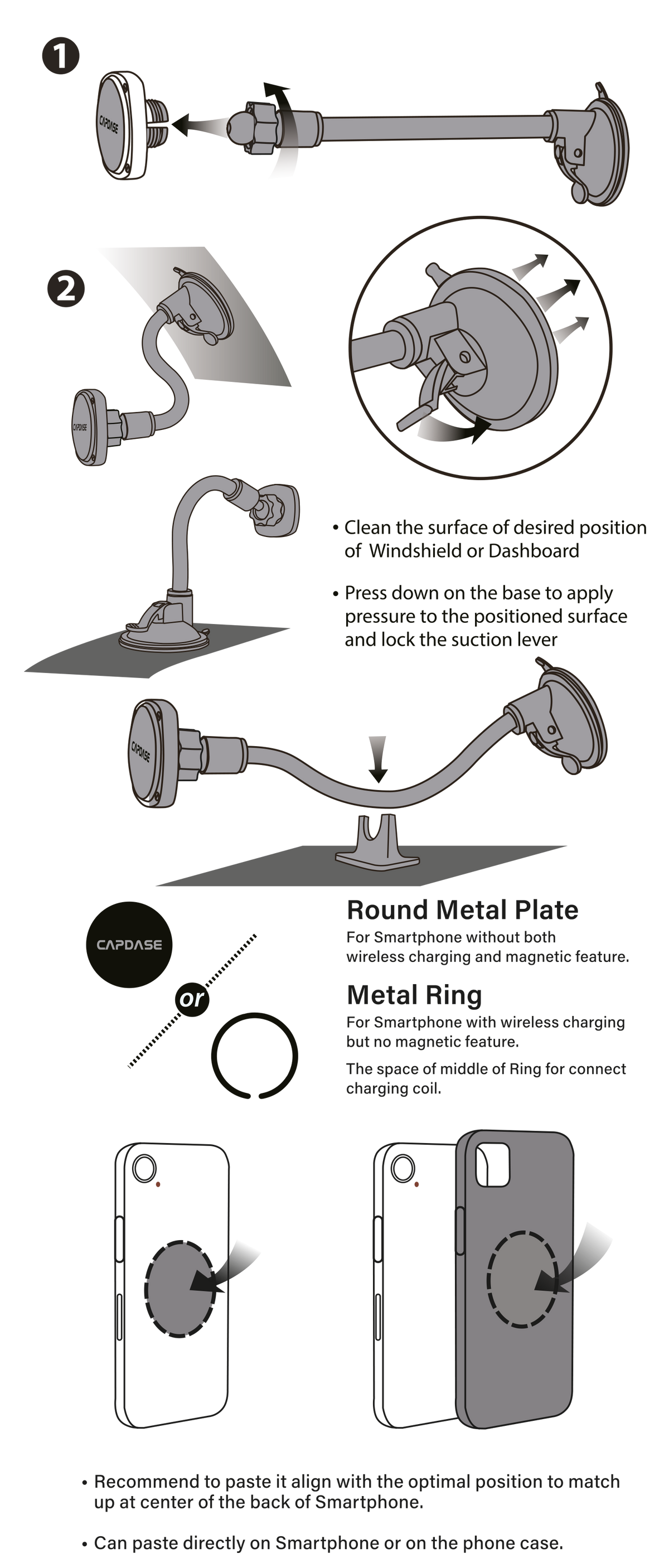 SQUARER II Magnetic Car Mount Suction Cup PRO - Gooseneck Arm 300mm