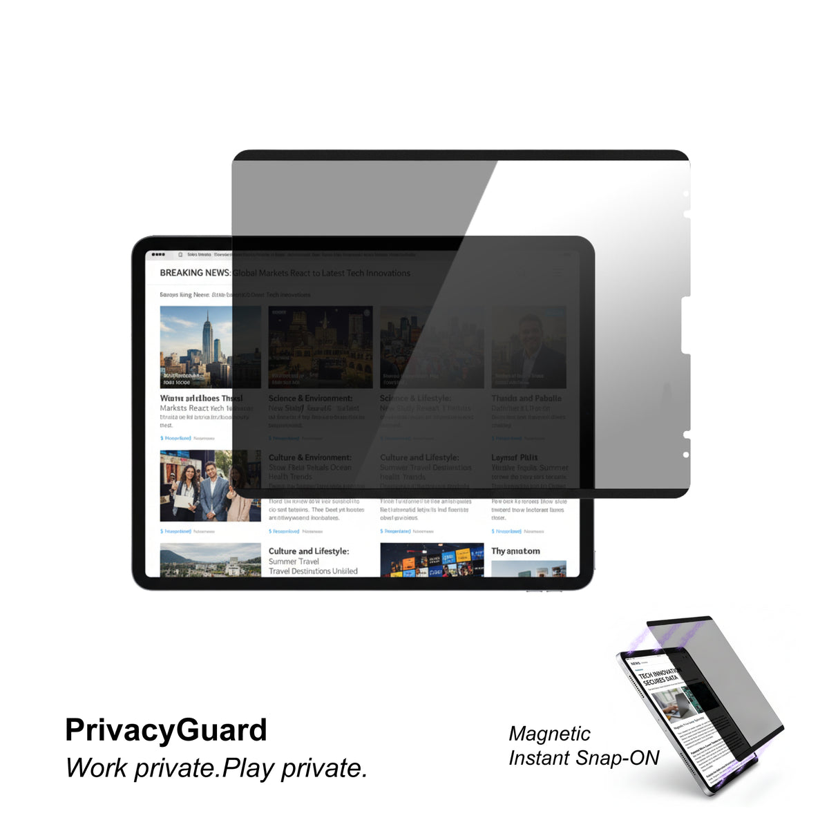 iPad Pro 12.9 (6/5/4/3 generation) 2022~2018 | Magnetic-Privacy Film | Instant Snap-On device magnetic frame | Quick & Easy Install & Release