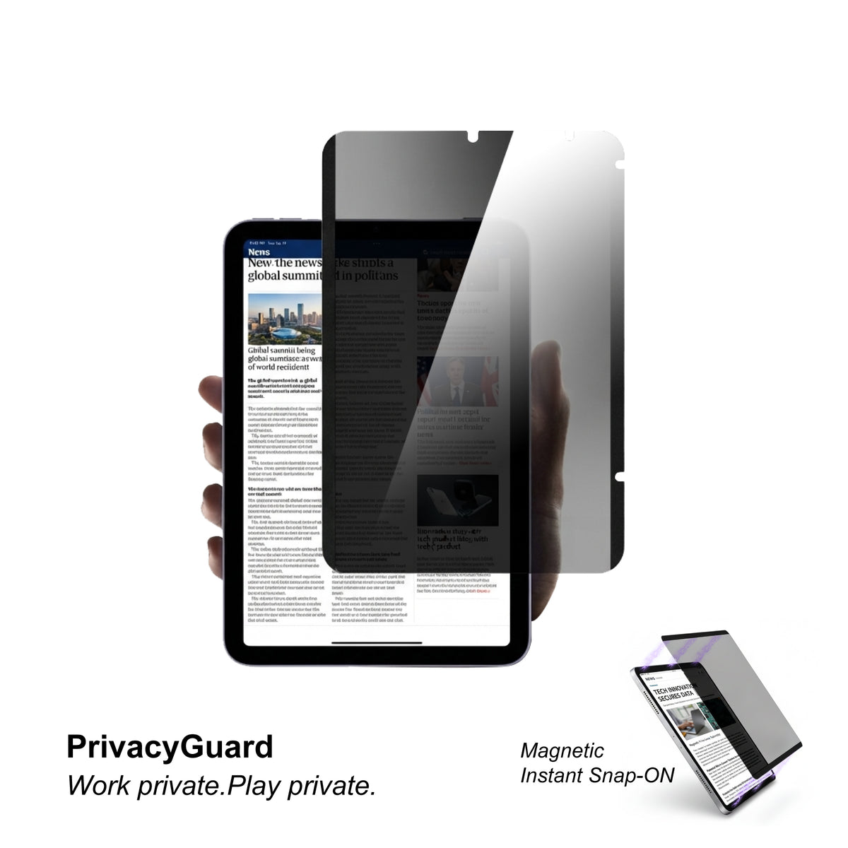 iPad (A17 Pro) | iPad mini (6th generation) | Magnetic-Privacy Film (Vertical Anti-spy) | Instant Snap-On device magnetic frame | Quick & Easy Install & Release