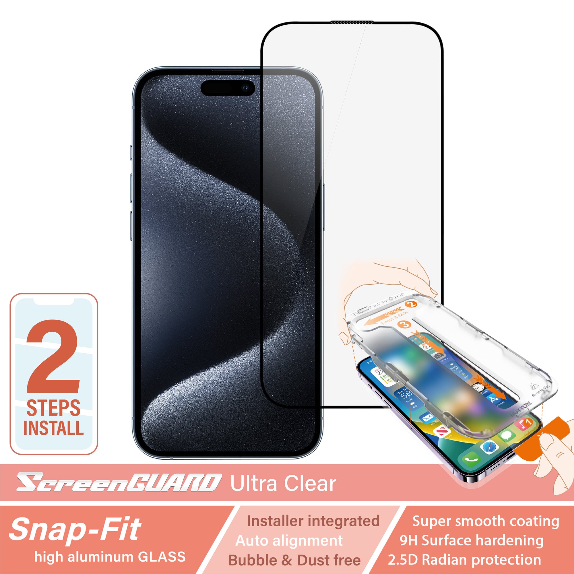 iPhone 15 Pro SnapFit High Aluminum Glass Ultra Clear Screen Protector