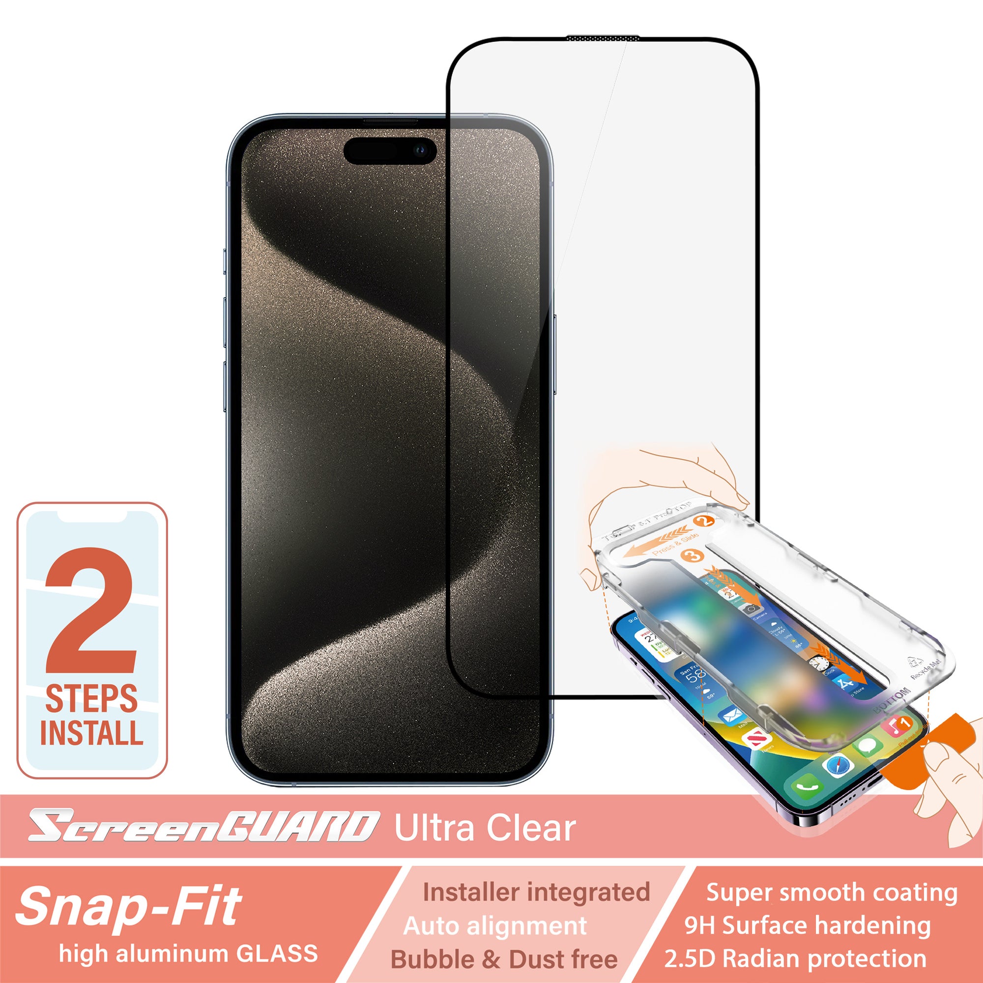iPhone 15 Pro Max SnapFit High Aluminum Glass Ultra Clear Screen Protector