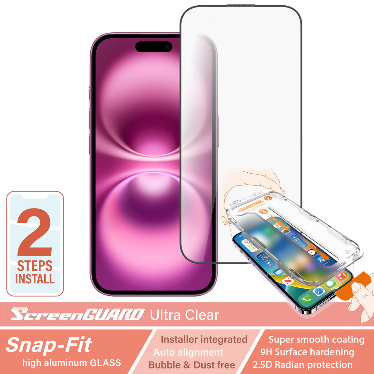 iPhone 15 SnapFit High Aluminum Glass Ultra Clear Screen Protector