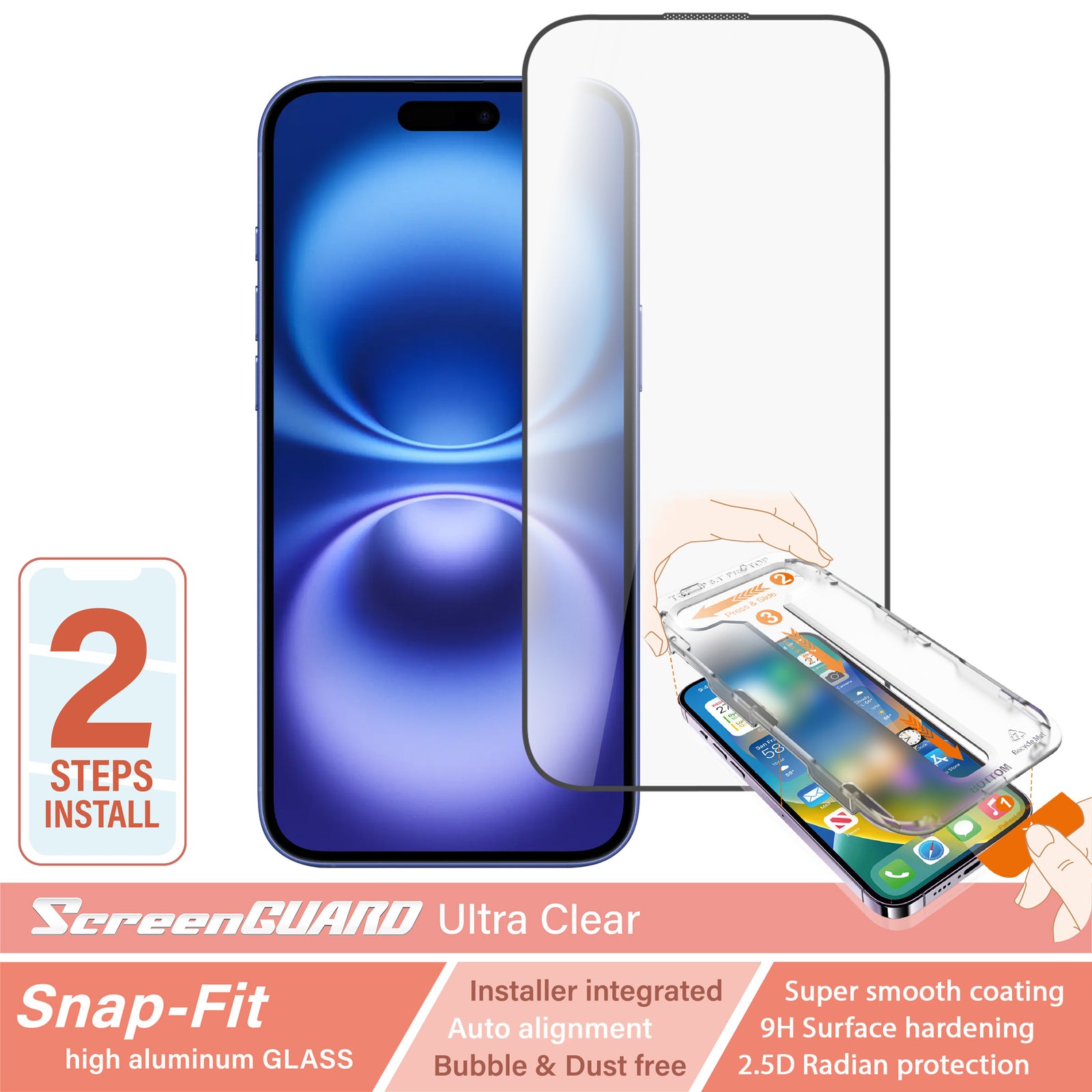 iPhone 16 Plus / 15 Plus SnapFit High Aluminum Glass Ultra Clear Screen Protector