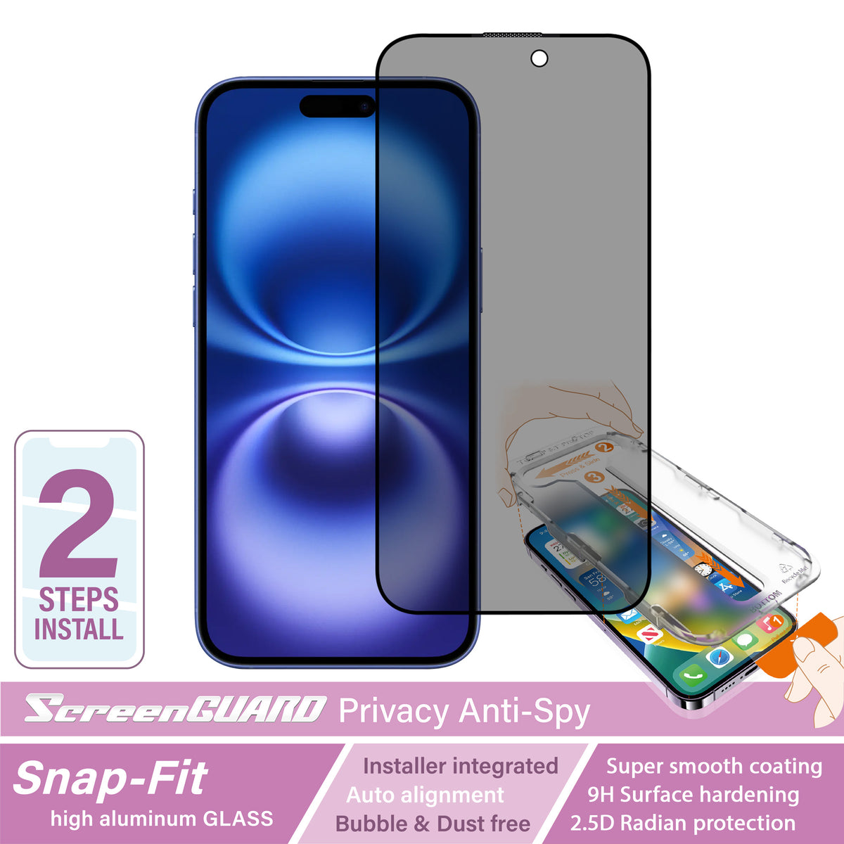 iPhone 16 Plus / 15 Plus SnapFit High Aluminum Glass Privacy Screen Protector