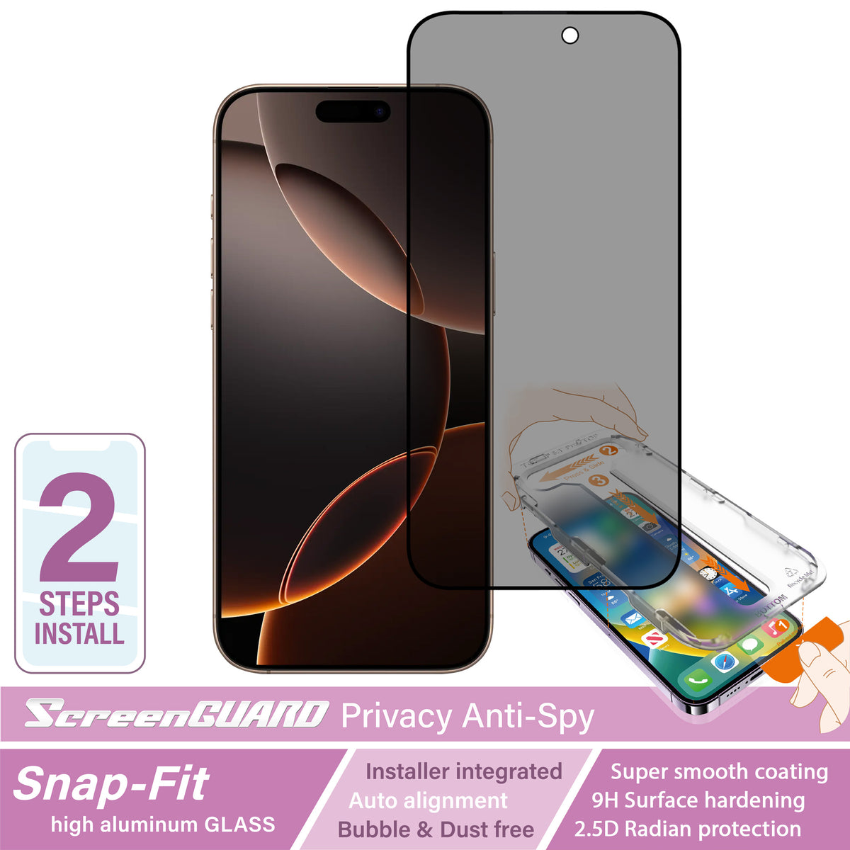 iPhone 16 Pro Max SnapFit High Aluminum Glass Privacy Screen Protector