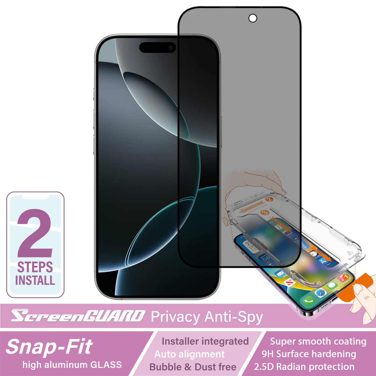 iPhone 16 Pro SnapFit High Aluminum Glass Privacy Screen Protector