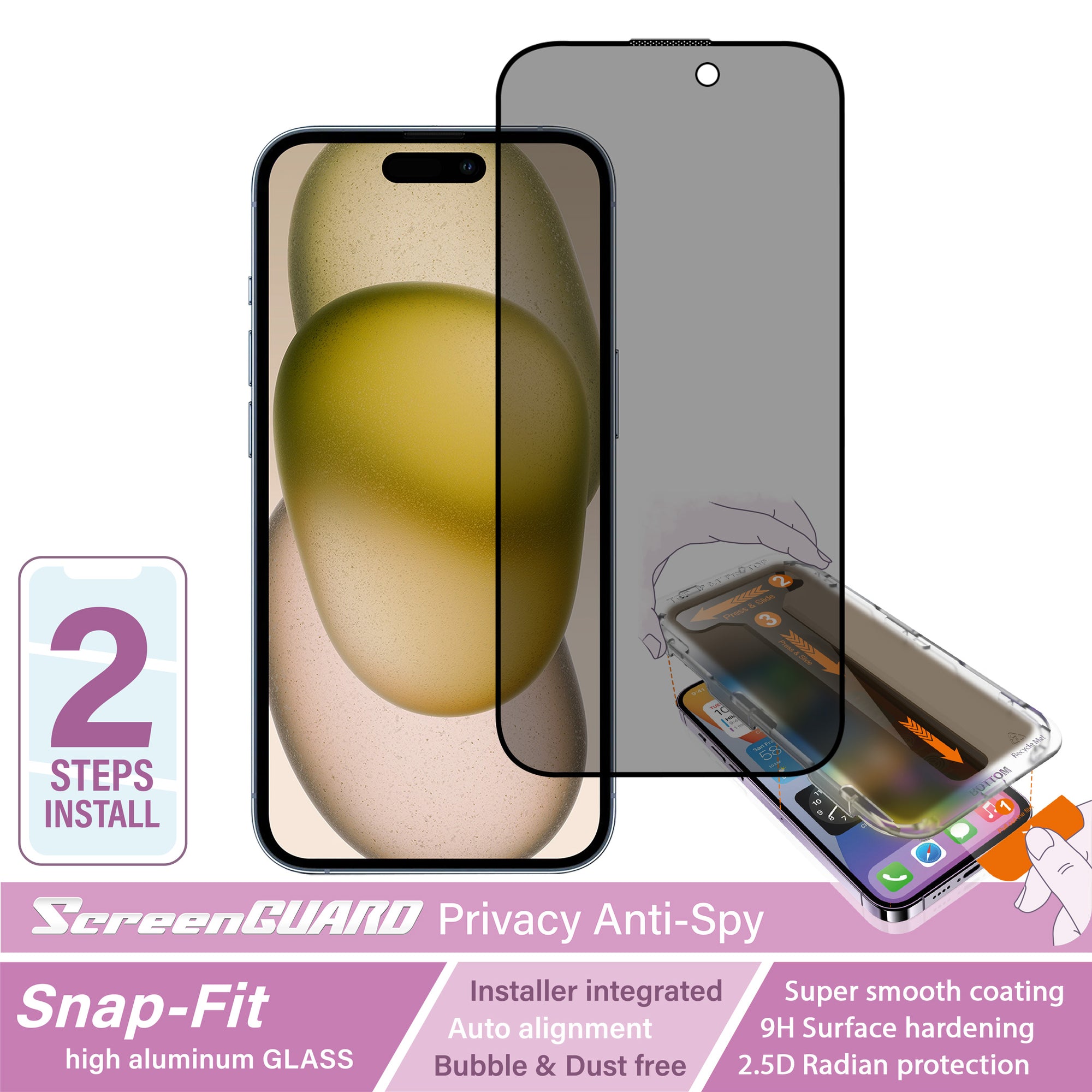 iPhone 15 Plus SnapFit High Aluminum Glass Privacy Screen Protector