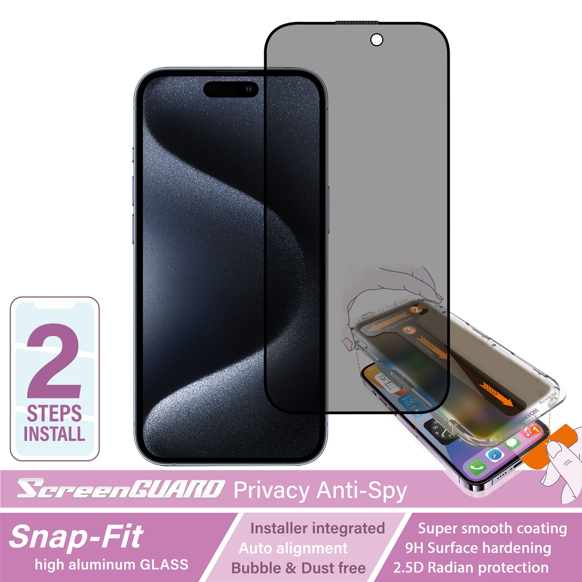 iPhone 15 Pro SnapFit High Aluminum Glass Privacy Screen Protector