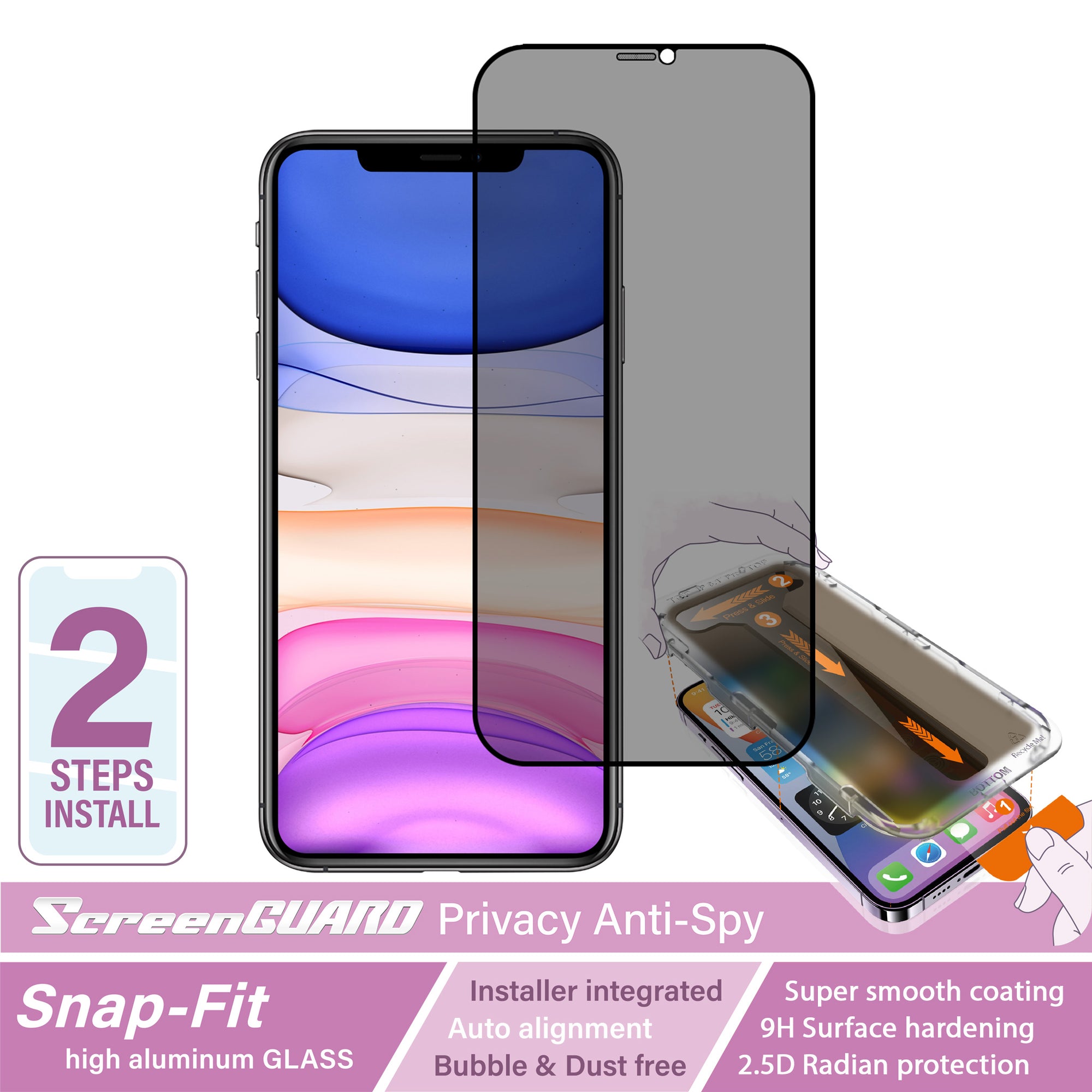 iPhone 11 Pro SnapFit High Aluminum Glass Privacy Screen Protector