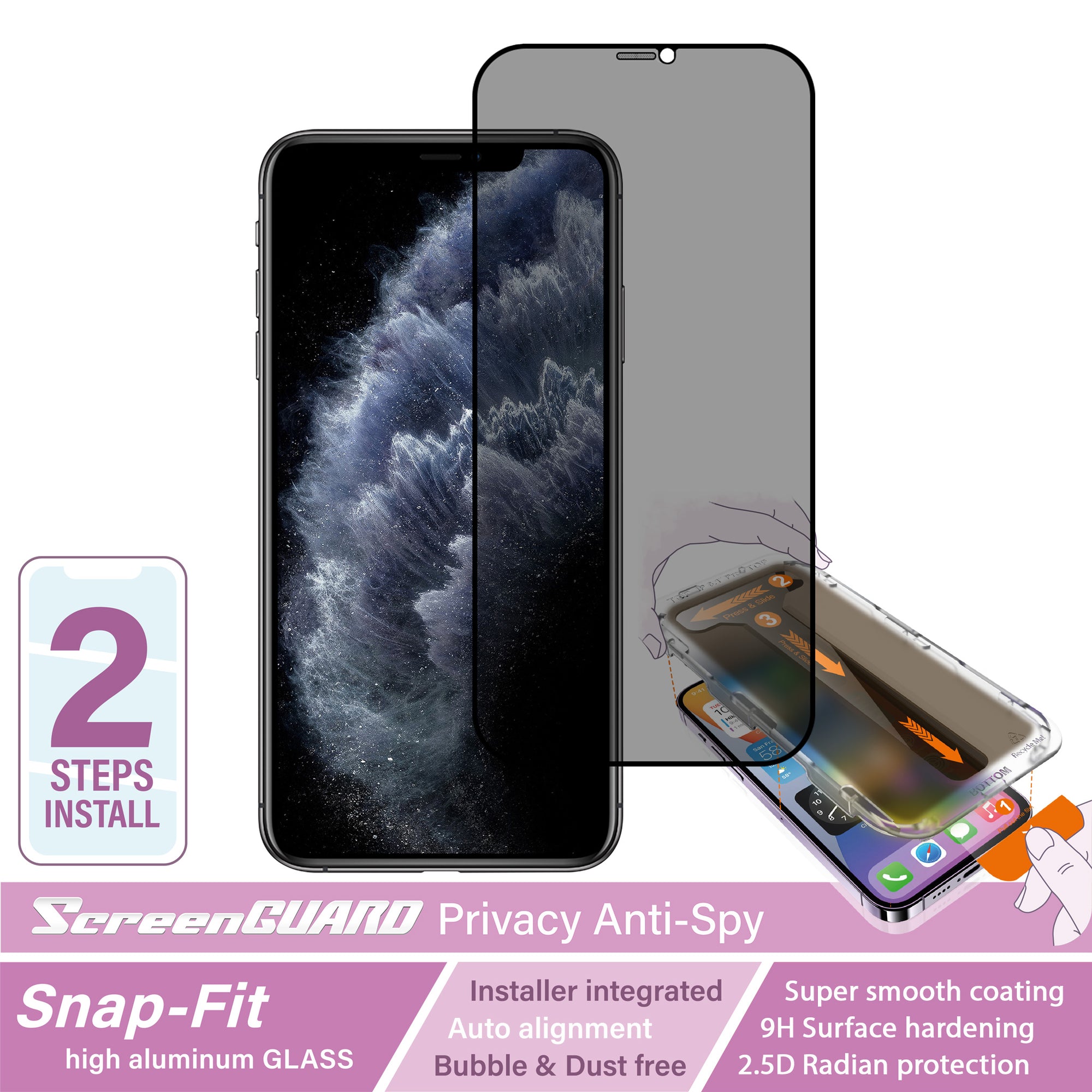 iPhone 11 Pro Max SnapFit High Aluminum Glass Privacy Screen Protector