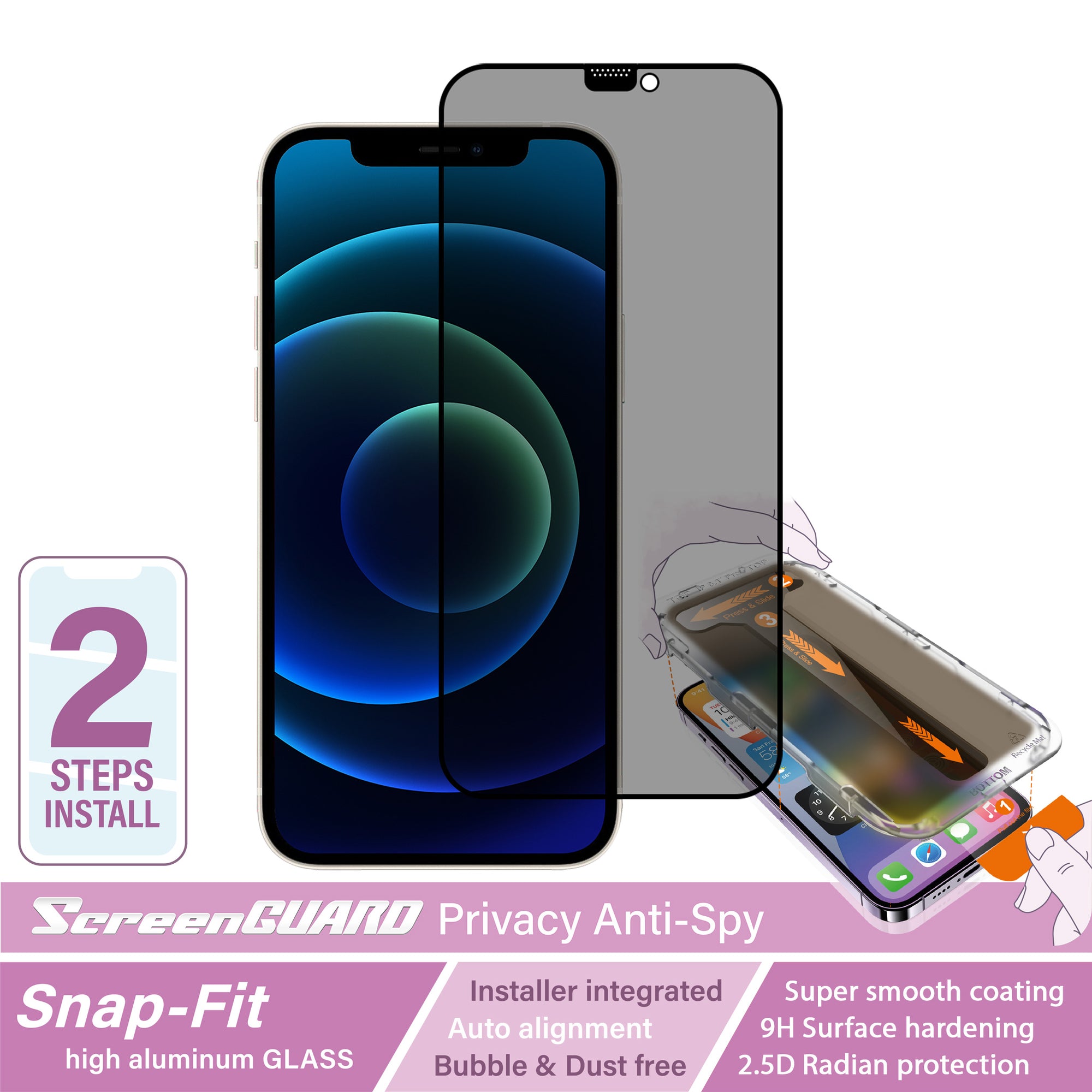 iPhone 12 & 12 Pro SnapFit High Aluminum Glass Privacy Screen Protector