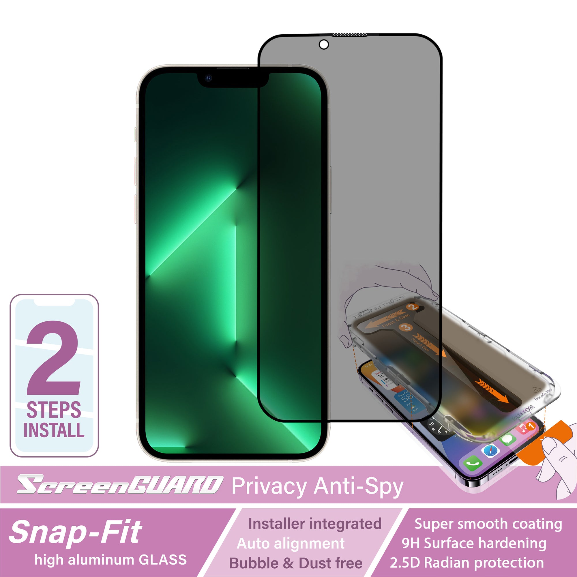 iPhone 14 Plus & 13 Pro Max SnapFit High Aluminum Glass Privacy Screen Protector