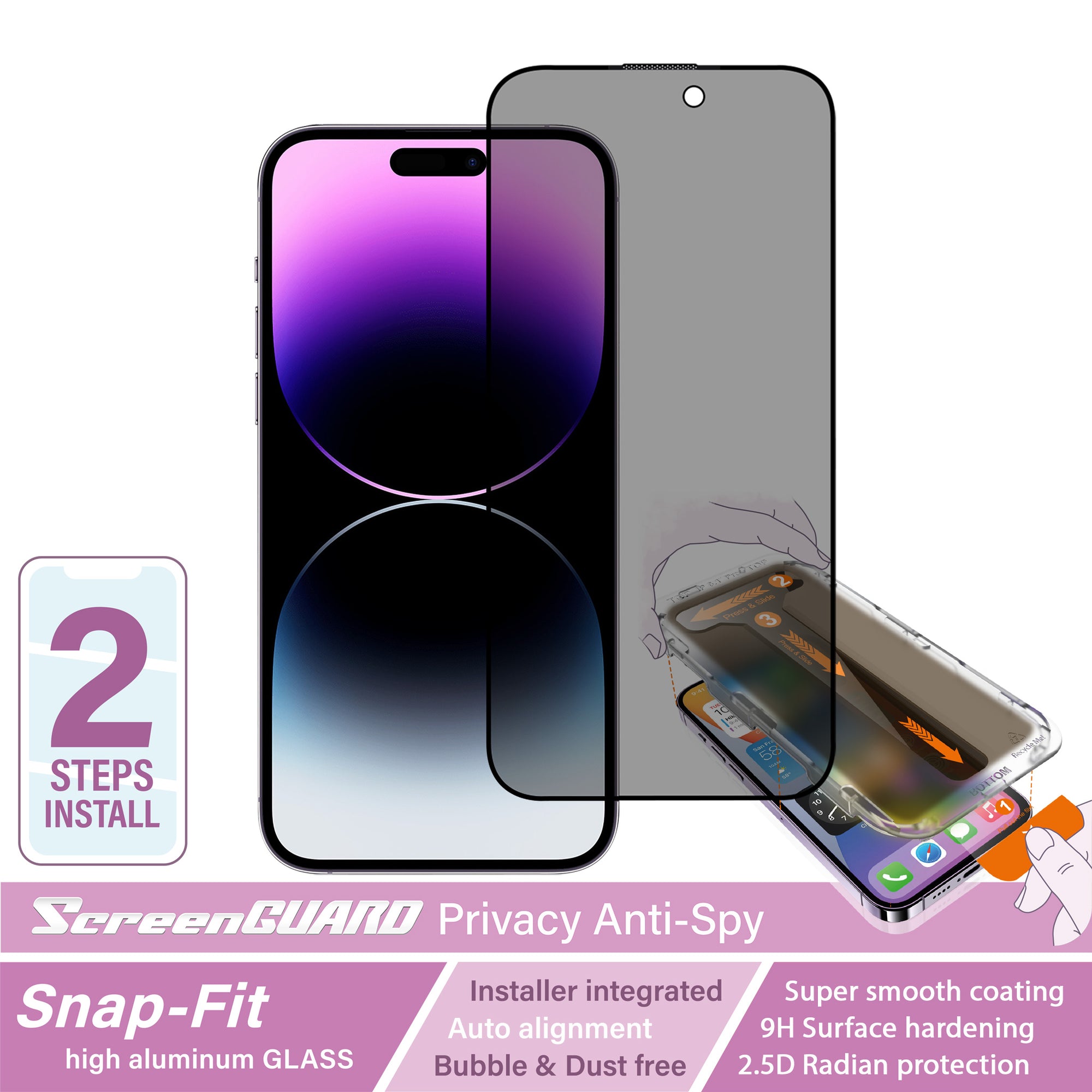 iPhone 14 Pro Max SnapFit High Aluminum Glass Privacy Screen Protector